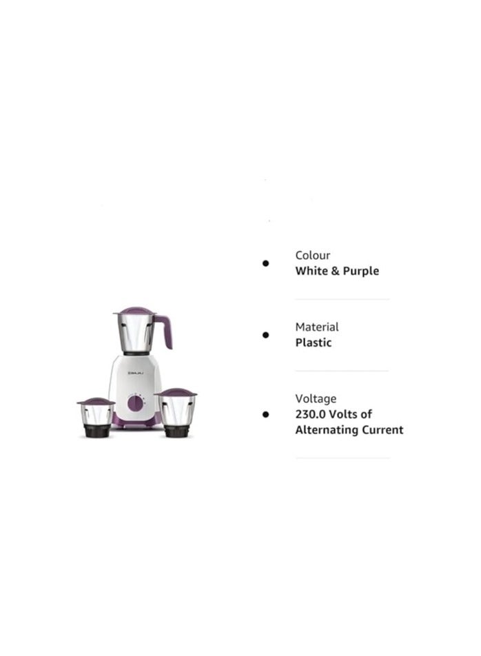 Bajaj New 750W Mixer Grinder with Centrifugal Juicer, 3 Jars for Liquidizing, Wet & Dry Grinding, High-Performance Motor, Stainless Steel Blades | Easy & Efficient Juicing 2.9 L 750 W Ninja Series White/Purple  - Image 2