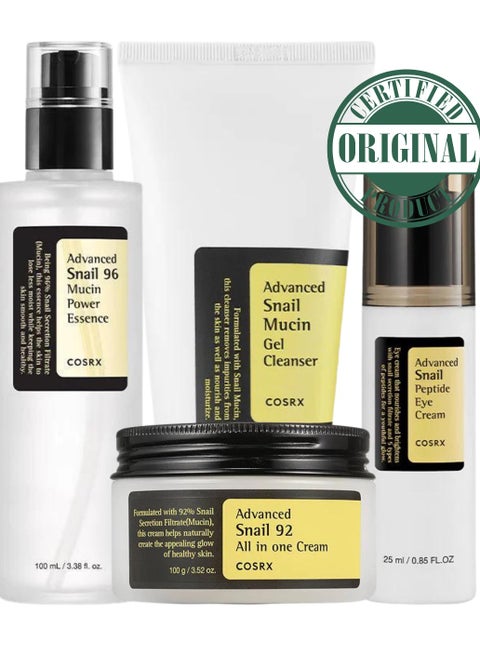 Optimal Snail-Powered Skincare Pack 5 Advanced Snail 96 Mucin Power Essence, 92 All-in-One Cream, Peptide Eye Cream, Gel Cleanser, and Hydrogel Eye Patch 468.99ml