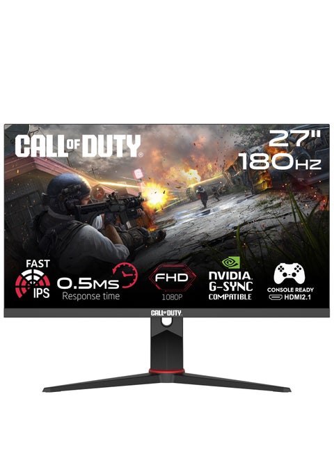 27" Inch Call Of Duty Gaming Computer Monitor (1920x1080) Fast IPS, FHD 1080P, 180Hz Refresh Rate, 0.5ms Response Time, LED, HDMI 2.1, 16:9 Wide Screen with Adjustable Stand (Support VRR & PS5) ‎COD27FHD180IPS | Black