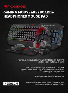 havit KB501CM 4-in-1 Gaming Keyboard, Mouse, Mouse Pad and Gaming Headset, Cool RGB Lights, Ergonomic, Black | HVKB-KB501CM-BK  - Image 2