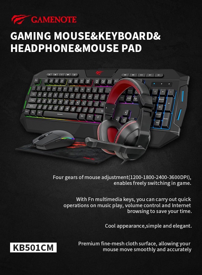 havit - 4-In-1 Gaming Keyboard, Mouse, Mouse Pad, Gaming Headset, LED Backlight Wired, Suitable For PC Gamers And Xbox And PS4 Users - Image 1