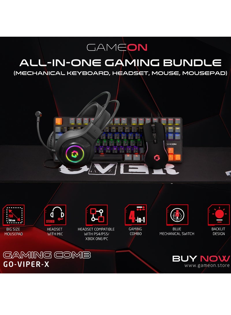 GAMEON VIPER X All In One Gaming Bundle Mechanical Keyboard Headset Mouse And Mousepad RGB Backlit USB Connectivity For PC Gamers Multicolour - Image 2
