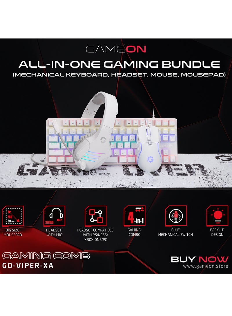 GameOn - VIPER XA All In One Artic Series Gaming Bundle Mechanical Keyboard Headset Mouse And Mousepad White - Image 1