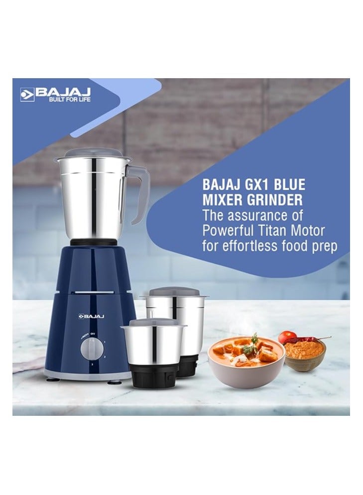 Bajaj - Mixer Grinder With Titan Motor, 3 Stainless Steel Jars, 2-in-1 Blade for Dry & Wet Grinding | Ideal for Grinding Spices, Chutneys, Smoothies, Batters, Chopping, Grating, Mincing 2.4 L 500 W GX 1 Blue - Image 1