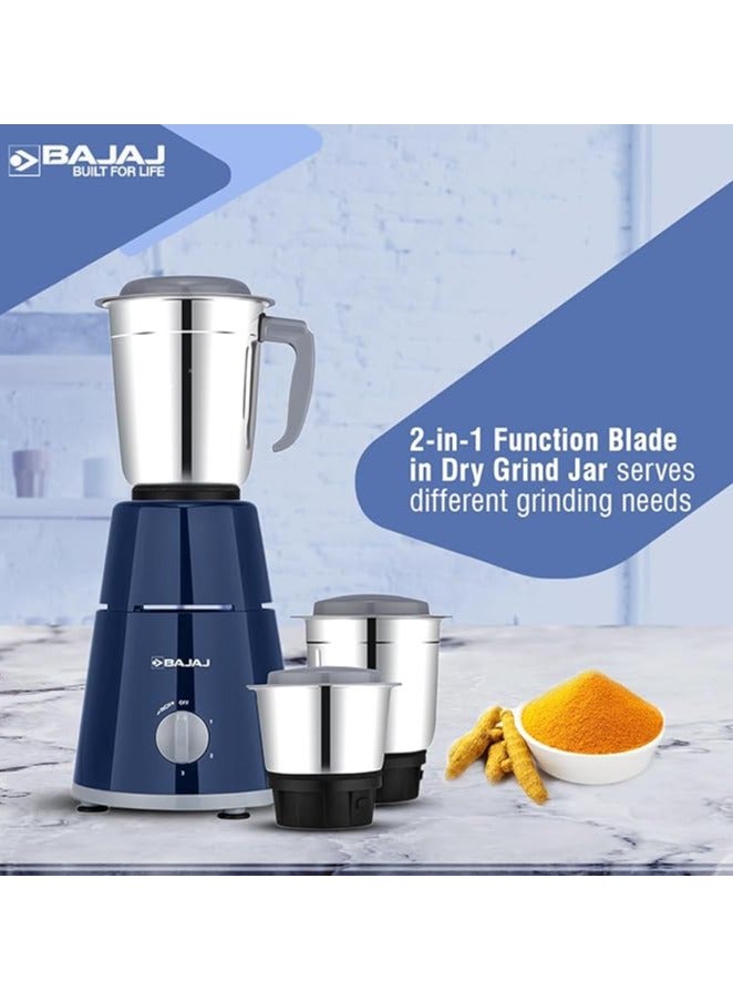 Bajaj - Mixer Grinder With Titan Motor, 3 Stainless Steel Jars, 2-in-1 Blade for Dry & Wet Grinding | Ideal for Grinding Spices, Chutneys, Smoothies, Batters, Chopping, Grating, Mincing 2.4 L 500 W GX 1 Blue - Image 1