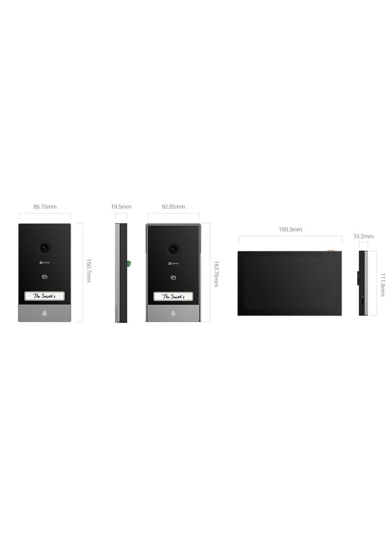 EZVIZ - HP7 2K Smart Home Video Doorphone, 2K Resolution, 7-Inch Color Touch Screen, Remote Door/Gate Unlock, 2-Wire, Smart Human Motion Detection, Two-Way Talk (Supports Voice Changer Feature), Supports 2.4 / 5 GHz Dual-Band Wi-Fi, Weatherproof Design - Image 1