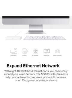 MERCUSYS 8-Port 10/100Mbps Desktop Ethernet Switch/Hub, Ultra-Compact Design, Plug & Play, No cConfiguration Required (MS108) White  - Image 3