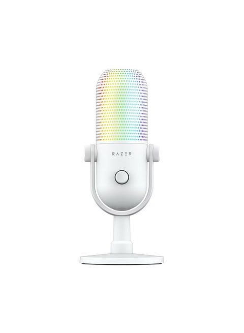 Razer Seiren V3 Chroma RGB USB Microphone: Stream & Game Reactive Lighting - Tap-to-Mute Sensor - Condenser Mic - Digital Gain Limiter & Shock Absorber - PC, Discord, OBS Studio, XSplit - White