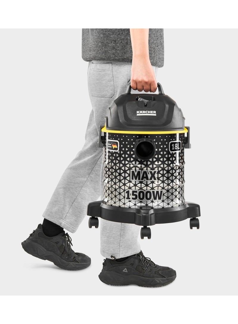 KARCHER - Drum Vacuum Cleaner Dvac 1500W, Convienient, Dyanmic Design, 7 Accessories Included 18 L 1500 W DVAC AE Black - Image 1