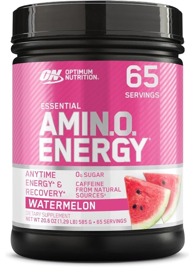 أوبتيموم نيوتريشن الطاقة الأمينية - قبل التمرين مع الشاي الأخضر، Bcaa، الأحماض الأمينية، صديقة للكيتو، مستخلص القهوة الخضراء، 0 جرام من السكر، مسحوق الطاقة في أي وقت - البطيخ - 585 جم، 65 وجبة - Image 1