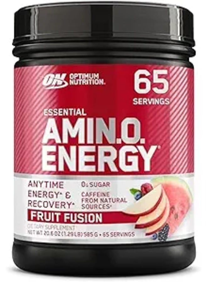 أوبتيموم نيوتريشن الطاقة الأمينية - قبل التمرين مع الشاي الأخضر، والأحماض الأمينية، والأحماض الأمينية، وصديقة للكيتو، ومستخلص القهوة الخضراء، ومزيج الفاكهة - 585 جم، 65 وجبة - Image 1
