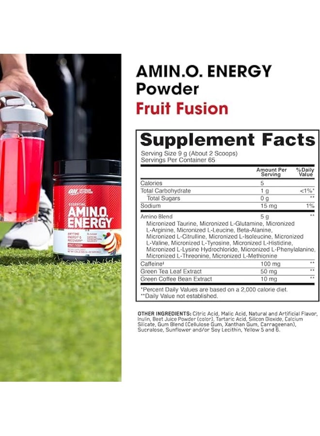 أوبتيموم نيوتريشن الطاقة الأمينية - قبل التمرين مع الشاي الأخضر، والأحماض الأمينية، والأحماض الأمينية، وصديقة للكيتو، ومستخلص القهوة الخضراء، ومزيج الفاكهة - 585 جم، 65 وجبة - Image 2