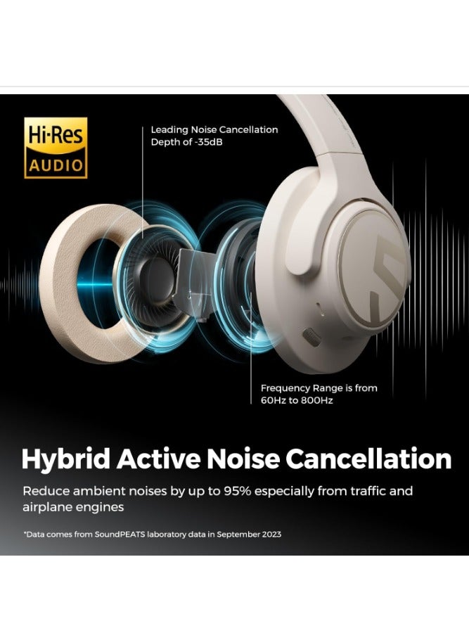 SoundPEATS - Space Wireless Bluetooth Headphones, Over Ear Headphones with 123H Playtime, Active Noise Cancellation Headphones with Deep Bass, Multipoint Connection & App Customize EQ beige - Image 1