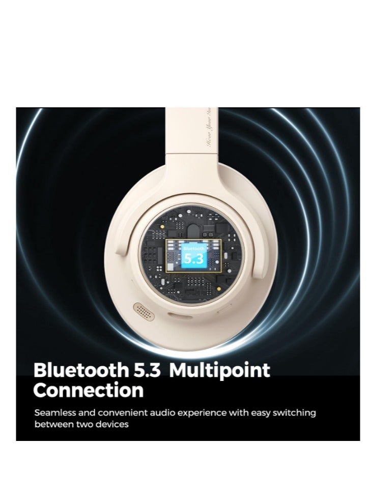 SoundPEATS - Space Wireless Bluetooth Headphones, Over Ear Headphones with 123H Playtime, Active Noise Cancellation Headphones with Deep Bass, Multipoint Connection & App Customize EQ beige - Image 1