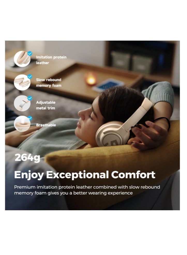 SoundPEATS - Space Wireless Bluetooth Headphones, Over Ear Headphones with 123H Playtime, Active Noise Cancellation Headphones with Deep Bass, Multipoint Connection & App Customize EQ beige - Image 1