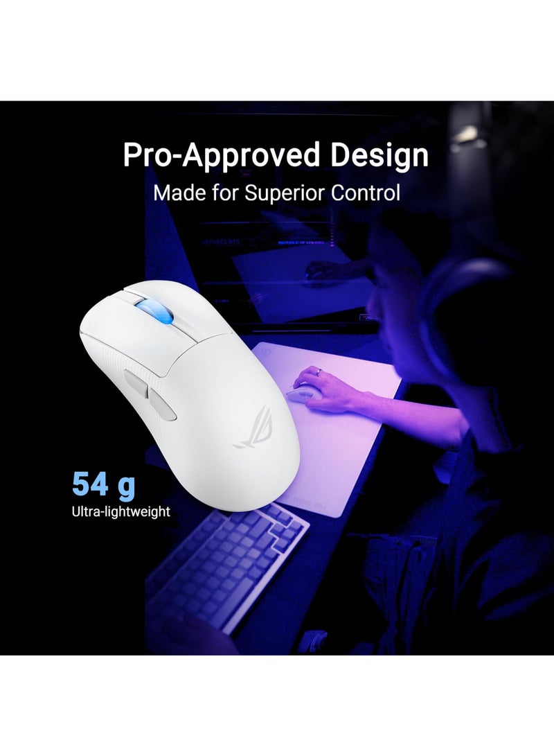 أسوس - ماوس الألعاب اللاسلكي ASUS ROG Keris II Ace، خفيف الوزن 54 جرامًا، مستشعر بصري AimPoint Pro 42K، مفاتيح بصرية دقيقة، SpeedNova Wireless، معزز معدل استطلاع ROG، ألعاب الرياضات الإلكترونية وFPS، أبيض - Image 1