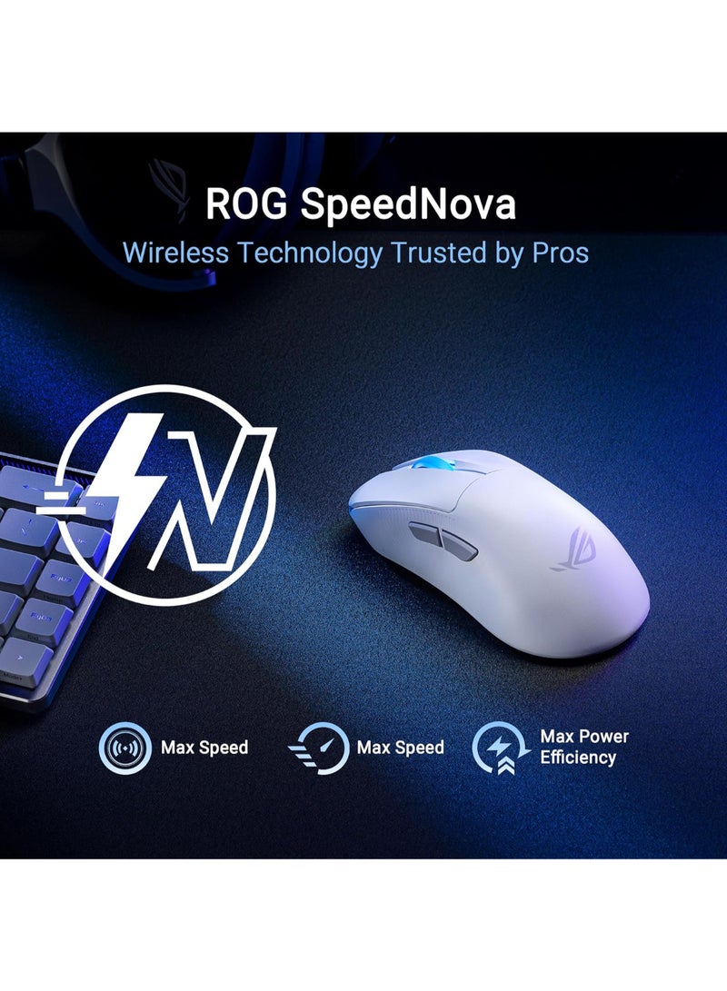أسوس - ماوس الألعاب اللاسلكي ASUS ROG Keris II Ace، خفيف الوزن 54 جرامًا، مستشعر بصري AimPoint Pro 42K، مفاتيح بصرية دقيقة، SpeedNova Wireless، معزز معدل استطلاع ROG، ألعاب الرياضات الإلكترونية وFPS، أبيض - Image 1
