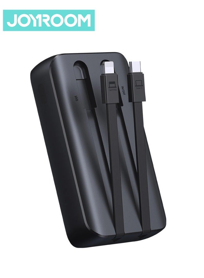 جوي روم 10000 mAh JR-PBC06 30W Mini Power Bank With Built-In USB-C / Lightning Cables Black  - Image 2