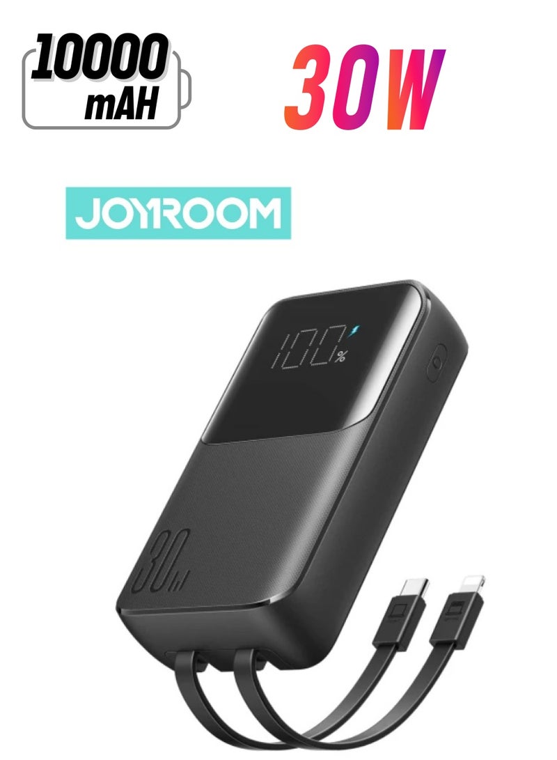 جوي روم 10000 mAh JR-PBC06 30W Mini Power Bank With Built-In USB-C / Lightning Cables Black  - Image 1