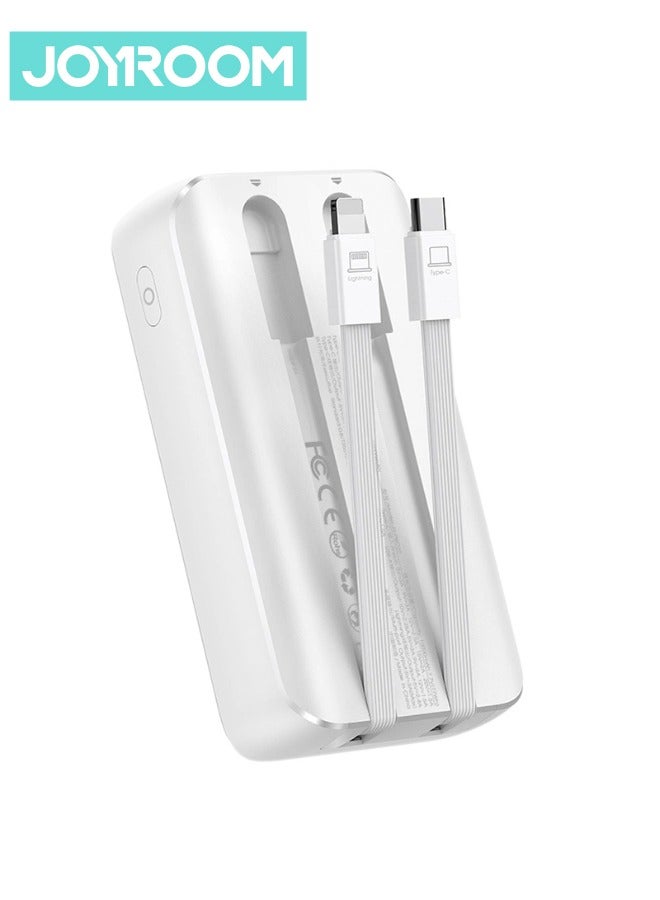 JOYROOM - 10000 mAh JR-PBC06 30W Mini Power Bank With Built-in USB-C / Lightning Cables White - Image 1