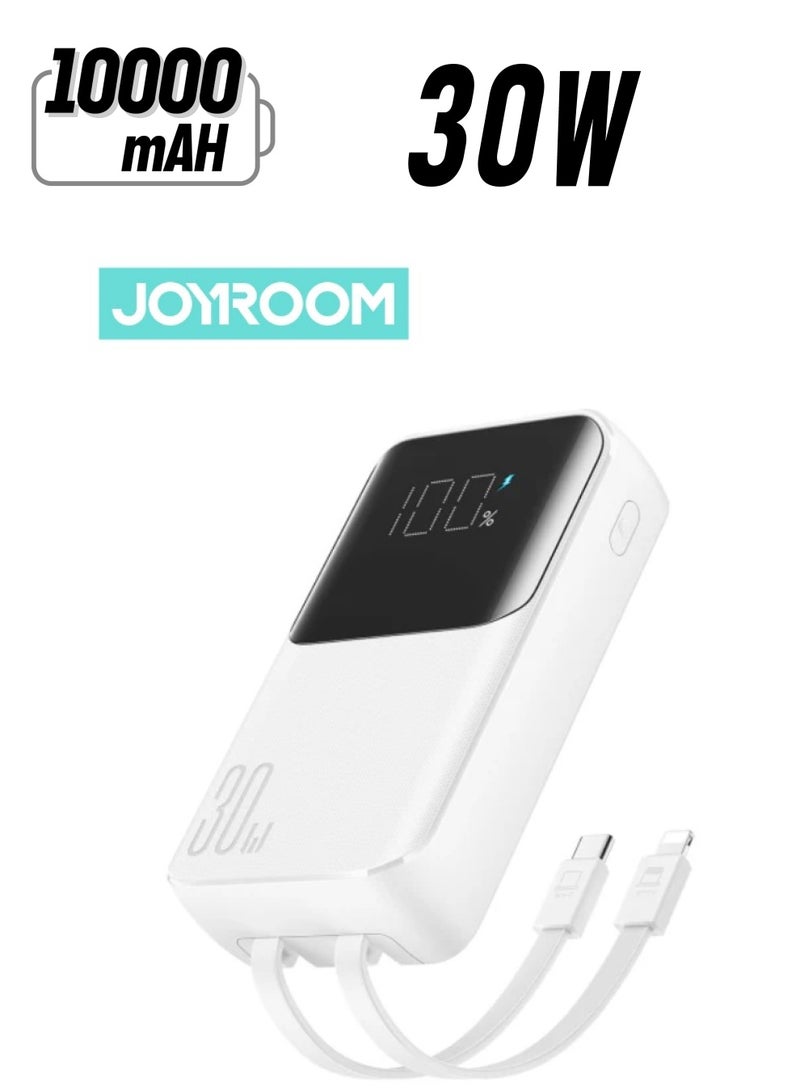 JOYROOM - 10000 mAh JR-PBC06 30W Mini Power Bank With Built-in USB-C / Lightning Cables White - Image 1