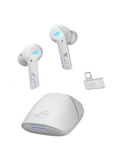 أسوس سماعات الألعاب ASUS ROG Cetra True Wireless SpeedNova (2.4 جيجا هرتز وبلوتوث 5.3، ROG SpeedNova، صوت 24 بت 96 كيلو هرتز، ميكروفونات Bone-Conduction AI، Adaptive ANC، عمر بطارية 46 ساعة) - Moonlight White  - Image 3