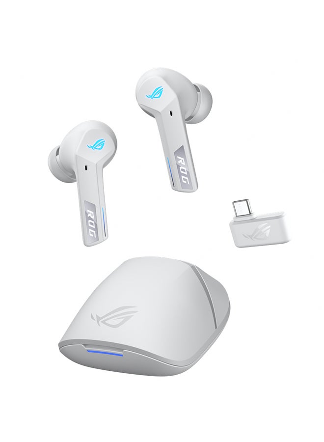 أسوس - سماعات الألعاب ASUS ROG Cetra True Wireless SpeedNova (2.4 جيجا هرتز وبلوتوث 5.3، ROG SpeedNova، صوت 24 بت 96 كيلو هرتز، ميكروفونات Bone-Conduction AI، Adaptive ANC، عمر بطارية 46 ساعة) - Moonlight White - Image 1
