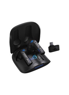 سماعات الرأس ASUS ROG Cetra True Wireless SpeedNova للألعاب (2.4 جيجا هرتز وبلوتوث 5.3، ROG SpeedNova، صوت 24 بت 96 كيلو هرتز، Dirac Opteo، ميكروفونات AI ذات التوصيل العظمي، Adaptive ANC، عمر البطارية 46 ساعة) - أسود