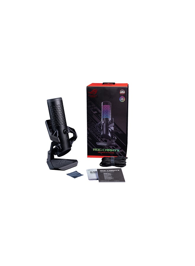 أسوس - ميكروفون ألعاب USB ASUS ROG Carnyx (كبسولة مكثف 25 مم، 192 كيلو هرتز/24 بت، قلبي الشكل، مرشح تمرير عالي، مرشح بوب مدمج، حامل صدمات معدني، كتم صوت بلمسة واحدة، USB، Aura Sync RGB) - أسود - Image 1
