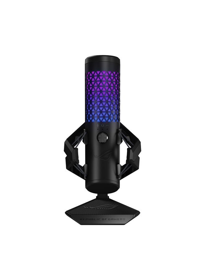 أسوس - ميكروفون ألعاب USB ASUS ROG Carnyx (كبسولة مكثف 25 مم، 192 كيلو هرتز/24 بت، قلبي الشكل، مرشح تمرير عالي، مرشح بوب مدمج، حامل صدمات معدني، كتم صوت بلمسة واحدة، USB، Aura Sync RGB) - أسود - Image 1