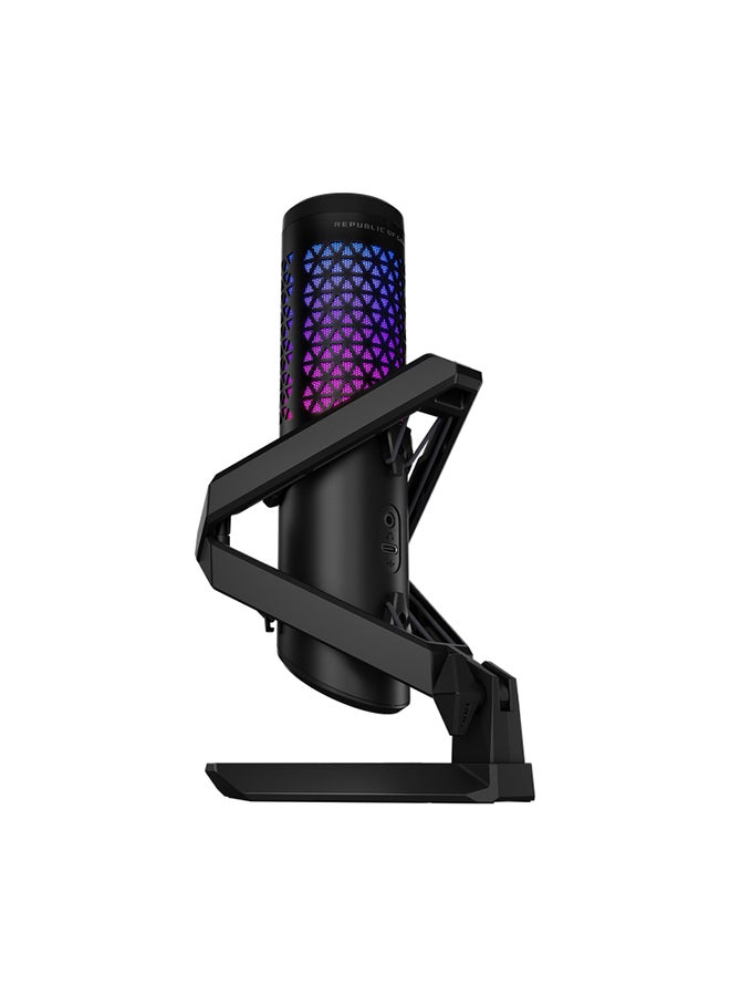 أسوس - ميكروفون ألعاب USB ASUS ROG Carnyx (كبسولة مكثف 25 مم، 192 كيلو هرتز/24 بت، قلبي الشكل، مرشح تمرير عالي، مرشح بوب مدمج، حامل صدمات معدني، كتم صوت بلمسة واحدة، USB، Aura Sync RGB) - أسود - Image 1