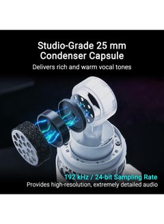 أسوس ميكروفون ألعاب USB ASUS ROG Carnyx (كبسولة مكثف 25 مم، 192 كيلو هرتز/24 بت، قلبي الشكل، مرشح تمرير عالي، مرشح بوب مدمج، حامل صدمات معدني، كتم صوت بلمسة واحدة، Aura Sync RGB) - أبيض فاتح  - Image 2