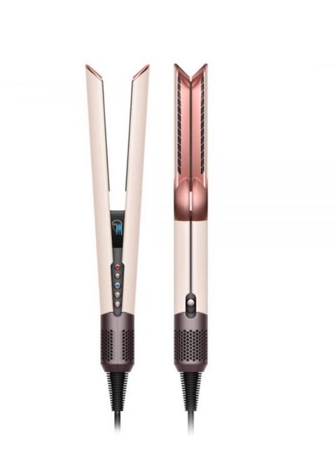 مكواة فرد الشعر من السيراميك باللون الوردي/الذهبي الوردي HT01 من Airstrait، تمليس الشعر من الرطب إلى الجاف مع الهواء، شاشة LCD، ميزة القفل، الإيقاف المؤقت التلقائي، 1600 وات