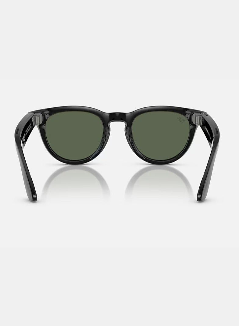 Meta - Ray-Ban Headliner Sunglasses RW4009F, Ultra-wide 12 MP Camera & Five-mic System, Open-Ear Speakers, AI Technology, Single Touch & Voice Command Control, Green Lenses Shiny Black - Image 1