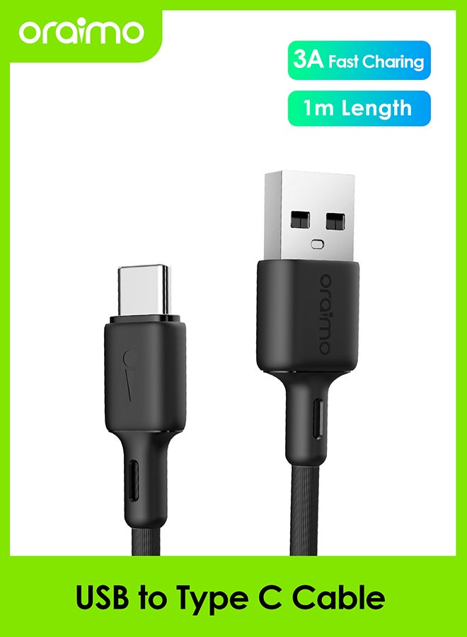 Oraimo Fast Line2 USB To Type-C Fast Charging Cable 5V 3A 1M Bend Resistant Black