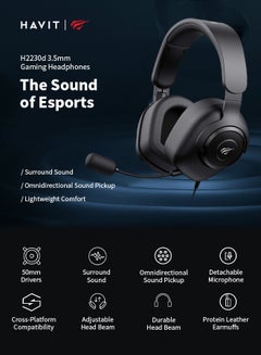 havit Gaming Headphone with 3.5mm Audio Jack, Memory Foam Ear Pads, Lightweight and Comfortable, Compatible with PC, PlayStation, Xbox, Nintendo Switch, Black  - Image 2