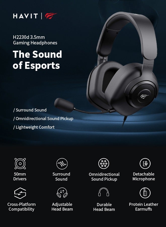 havit Gaming Headphone with 3.5mm Audio Jack, Memory Foam Ear Pads, Lightweight and Comfortable, Compatible with PC, PlayStation, Xbox, Nintendo Switch, Black  - Image 2
