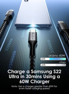 Oraimo USB-C Cable 3M,Braided 100W Power Delivery PD 5A Fast charge Cable USB-C to USB-C for iPhone 15 Pro/15 Pro Max/15/15 Plus,iPad Pro/MacBook Pro/Air,Samsung S24 Ultra,Huawei P60,etc Grey  - Image 4
