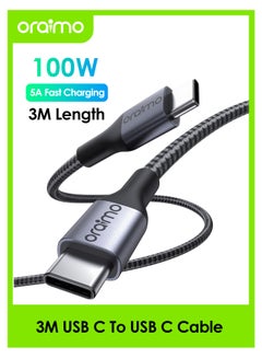 Oraimo USB-C Cable 3M,Braided 100W Power Delivery PD 5A Fast charge Cable USB-C to USB-C for iPhone 15 Pro/15 Pro Max/15/15 Plus,iPad Pro/MacBook Pro/Air,Samsung S24 Ultra,Huawei P60,etc Grey  - Image 1