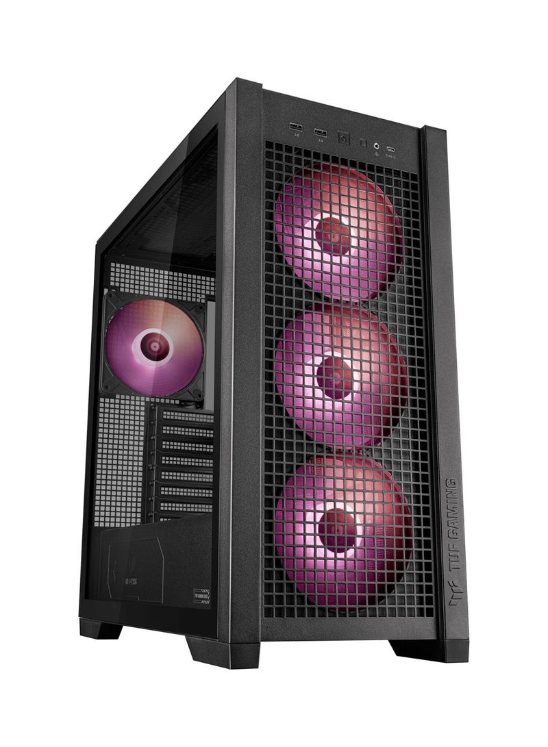 ASUS - TUF Gaming GT302 aRGB Mid Tower Computer Case, 4x Pre-Installed Fan 140mm aRGB Fans, Up to 360mm Radiator & 7x Fan Support, 1x 3.5mm, 2x USB-A, & 1x USB-C I/O, Black | 90DC00I0-B19000 - Image 1