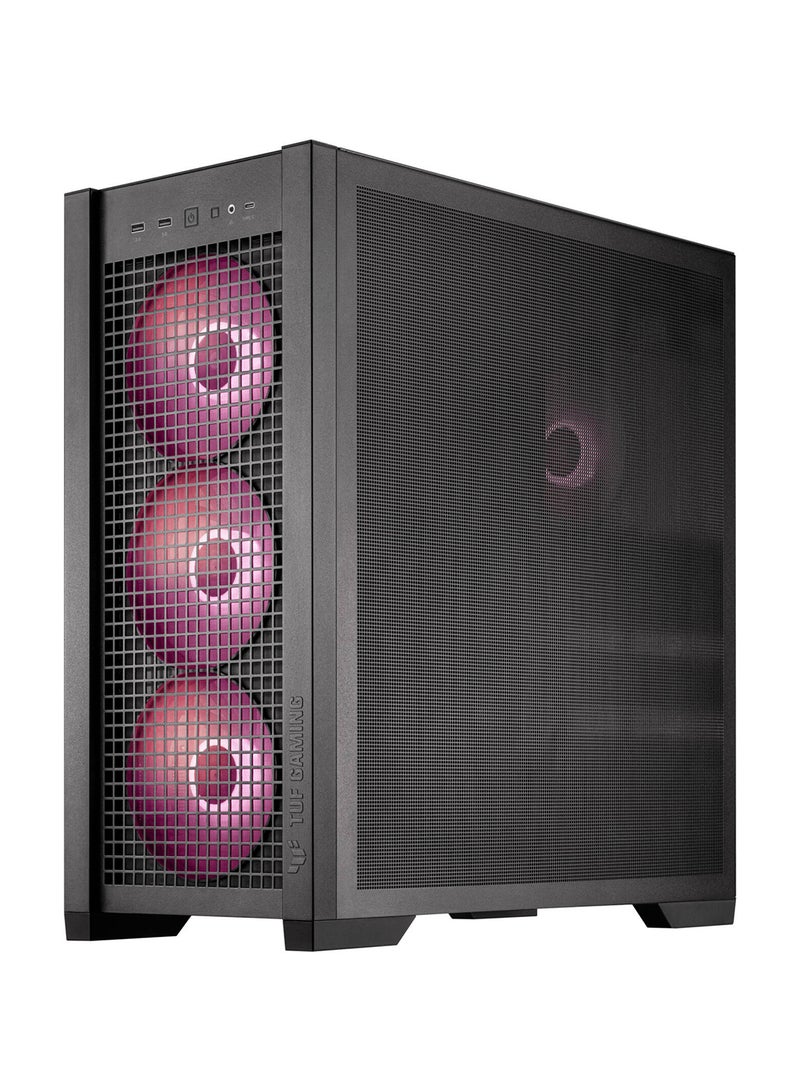 ASUS - TUF Gaming GT302 aRGB Mid Tower Computer Case, 4x Pre-Installed Fan 140mm aRGB Fans, Up to 360mm Radiator & 7x Fan Support, 1x 3.5mm, 2x USB-A, & 1x USB-C I/O, Black | 90DC00I0-B19000 - Image 1