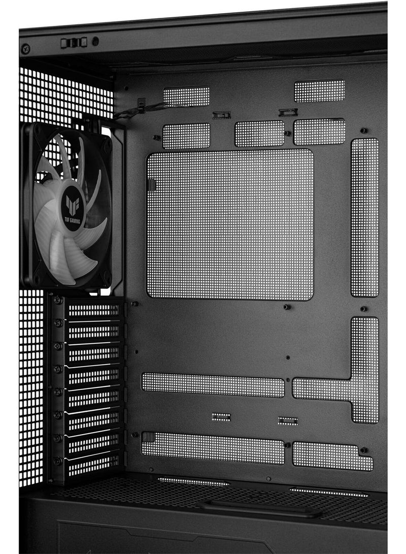 ASUS - TUF Gaming GT302 aRGB Mid Tower Computer Case, 4x Pre-Installed Fan 140mm aRGB Fans, Up to 360mm Radiator & 7x Fan Support, 1x 3.5mm, 2x USB-A, & 1x USB-C I/O, Black | 90DC00I0-B19000 - Image 1