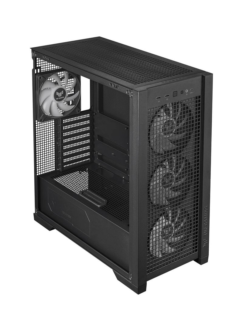 ASUS - TUF Gaming GT302 aRGB Mid Tower Computer Case, 4x Pre-Installed Fan 140mm aRGB Fans, Up to 360mm Radiator & 7x Fan Support, 1x 3.5mm, 2x USB-A, & 1x USB-C I/O, Black | 90DC00I0-B19000 - Image 1