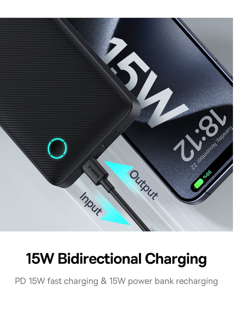 Baseus 10000 mAh Portable Charger, 15W Power Bank Fast Charging, Slim Battery Pack Charger Portable With USB C In & Out For iPhone 15 14 13 12 11 Samsung S24 S23 S22 Google LG iPad And More Black - Image 4