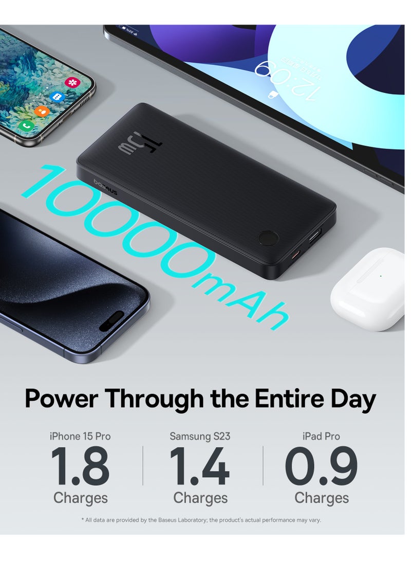Baseus 10000 mAh Portable Charger, 15W Power Bank Fast Charging, Slim Battery Pack Charger Portable With USB C In & Out For iPhone 15 14 13 12 11 Samsung S24 S23 S22 Google LG iPad And More Black - Image 2