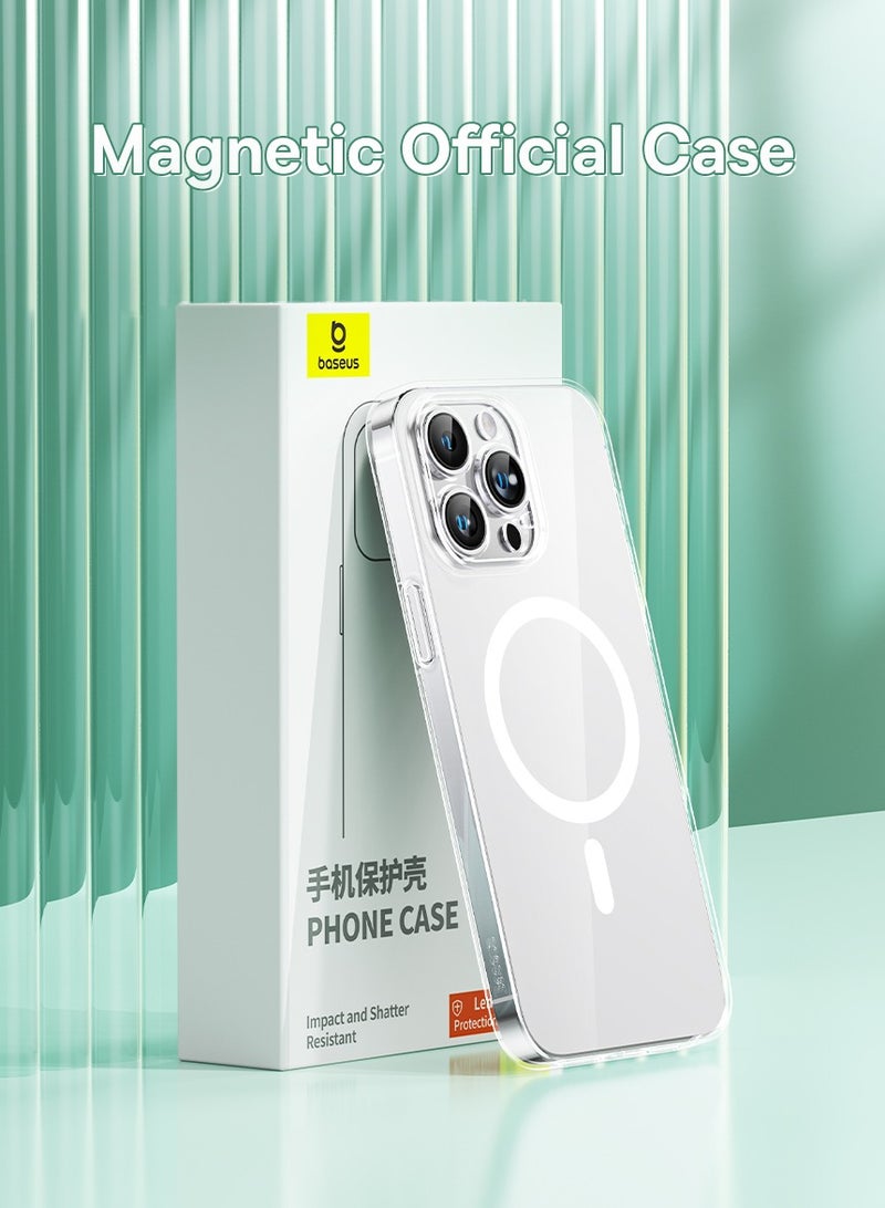 Baseus iPhone 15 Pro Max Magnetic Cover MagSafe Compatible Hybrid Protective Crystal Hard Back Case Shockproof Slim Transparent Case, Anti Yellowing Including Tempered Glass Screen Protector Clear - Image 2