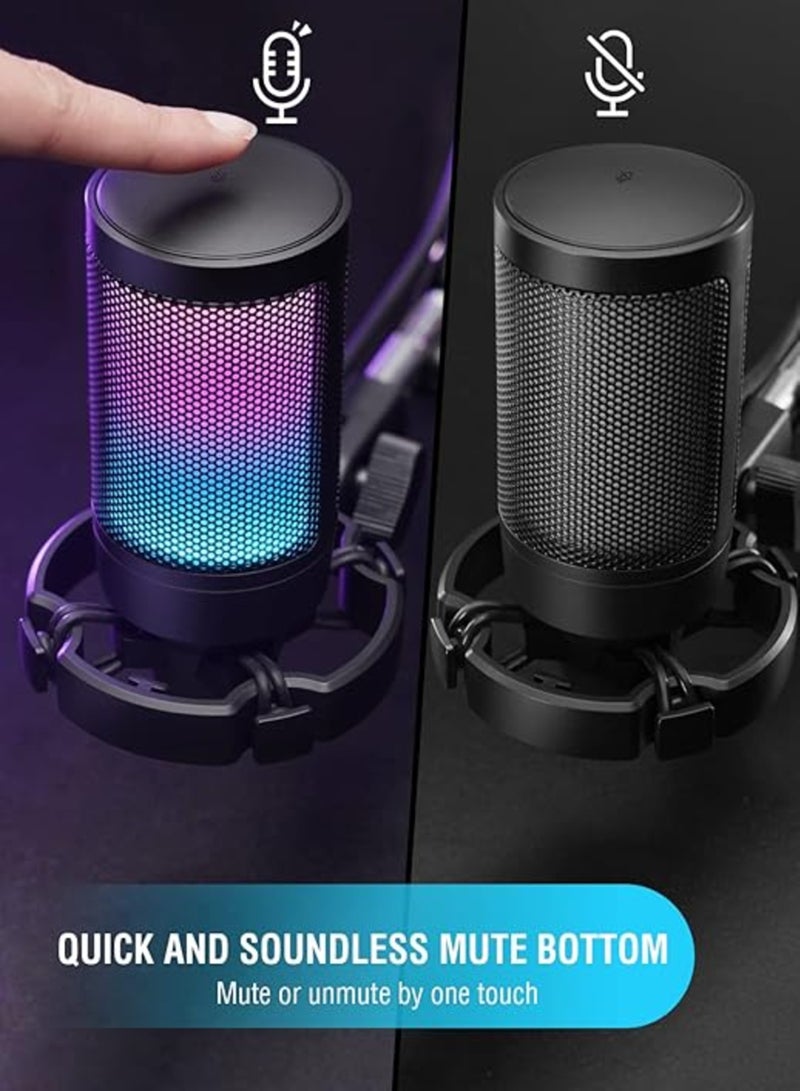FIFINE - Gaming USB Microphone For PC PS5, Condenser Mic With Quick Mute, RGB Indicator, Tripod Stand, Pop Filter, Shock Mount, Gain Control For Streaming Discord Twitch Podcasts Videos-AmpliGame A6V Black - Image 1