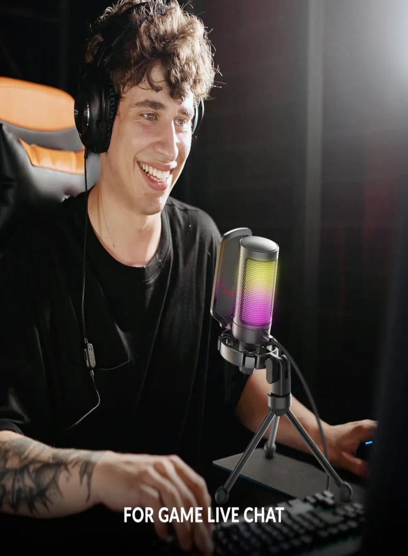 FIFINE Gaming USB Microphone For PC PS5, Condenser Mic With Quick Mute, RGB Indicator, Tripod Stand, Pop Filter, Shock Mount, Gain Control For Streaming Discord Twitch Podcasts Videos-AmpliGame A6V Black  - Image 5