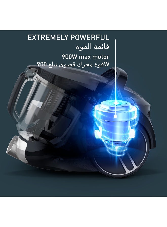 تيفال مكنسة كهربائية بدون كيس Compact Power XXL | مجموعة كلاسيكية | 900 واط | محرك منخفض الاستهلاك | ترشيح إعصاري متقدم بثلاثة مستويات | أسود ورمادي | ضمان لمدة عامين | TW4B25HA - Image 3