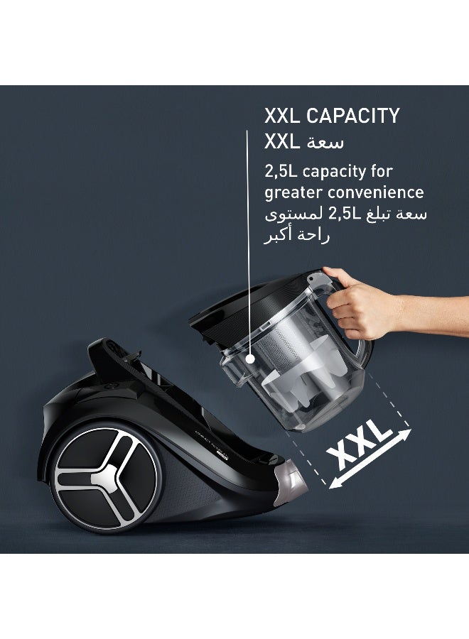 تيفال مكنسة كهربائية بدون كيس Compact Power XXL | مجموعة كلاسيكية | 900 واط | محرك منخفض الاستهلاك | ترشيح إعصاري متقدم بثلاثة مستويات | أسود ورمادي | ضمان لمدة عامين | TW4B25HA - Image 4